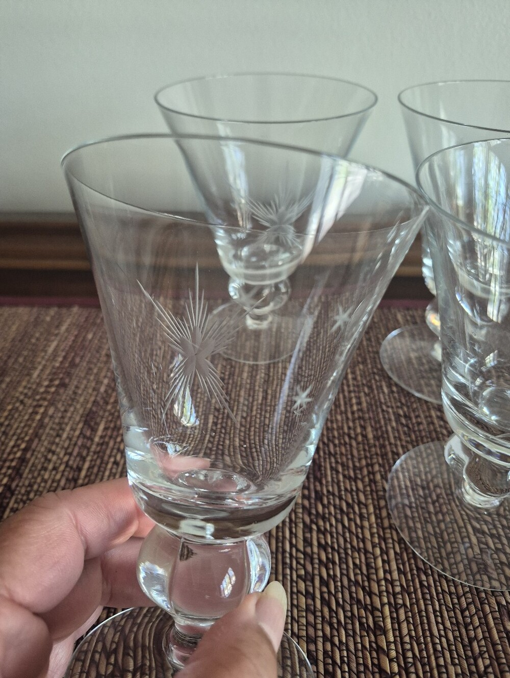 Crystal Etched Stemware - Clear Cut-Glass Wine/Water Glasses (Set of 6) - Picture 3 of 6